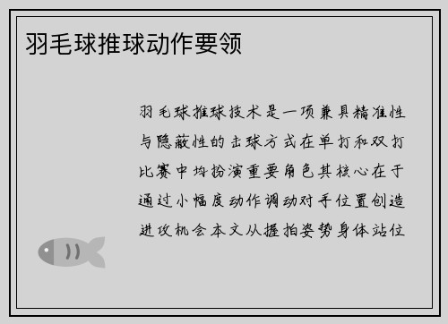羽毛球推球动作要领